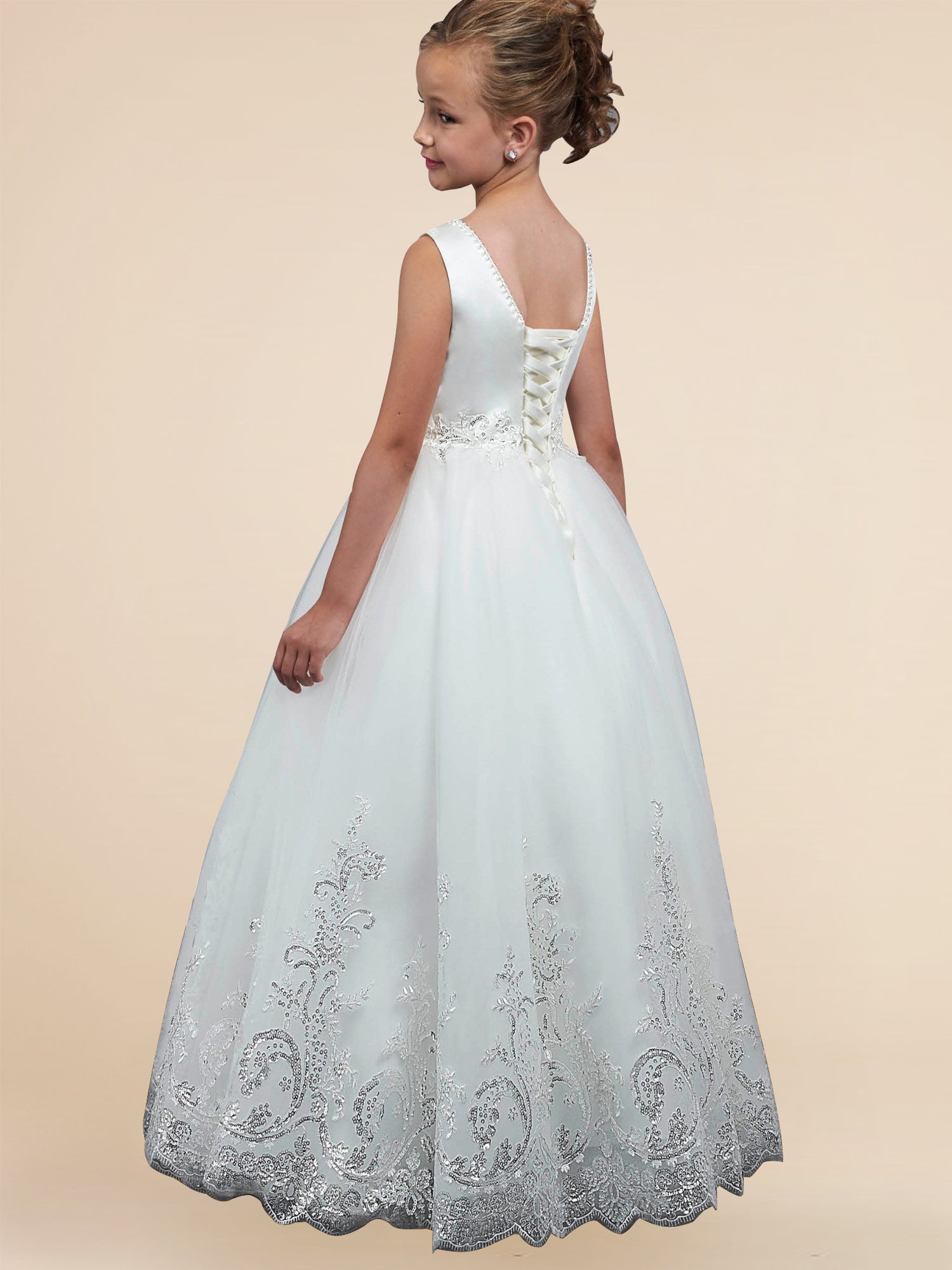 Lace A-Line Scoop Neck Sleeveless Flower Girl Dress-B500050