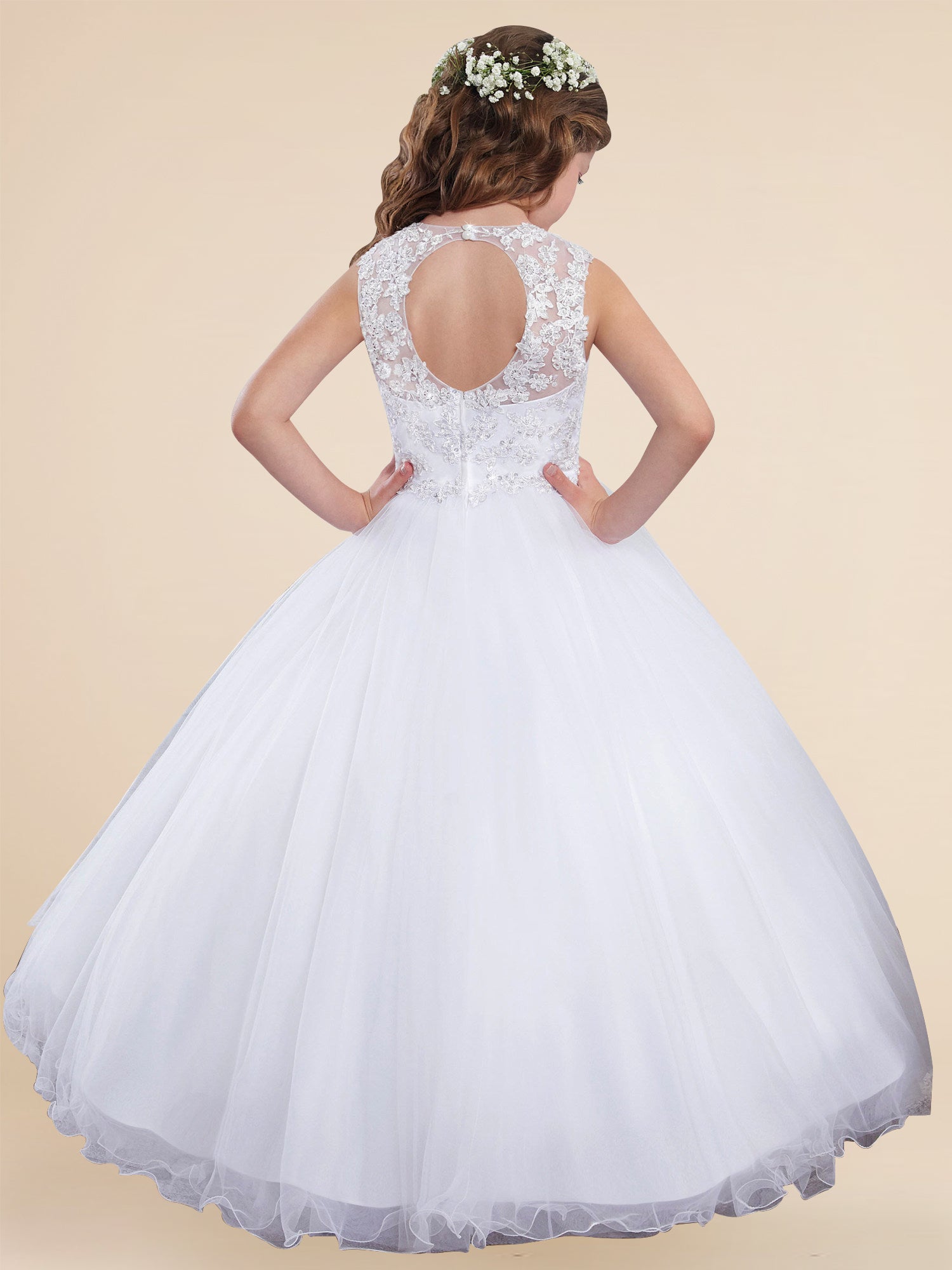 Lace A-Line Scoop Neck Sleeveless Flower Girl Dress-B500051