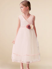 Tulle A-Line V-Neck Sleeveless Flower Girl Dress-B500052