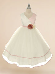 Tulle A-Line V-Neck Sleeveless Flower Girl Dress-B500052
