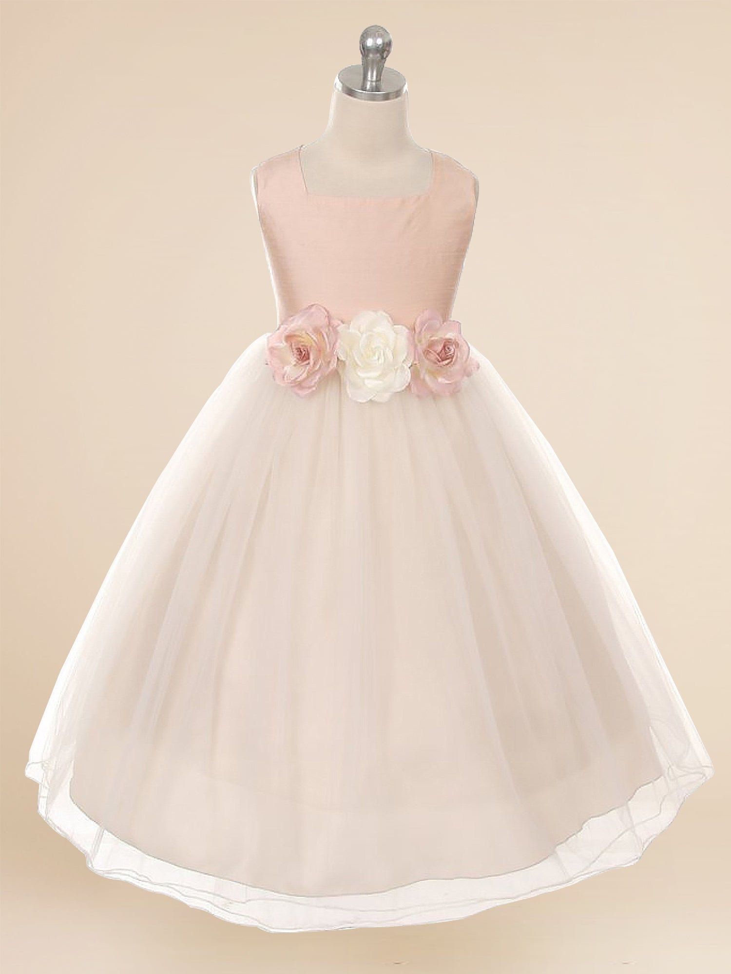 Satin A-Line Bateau/Boat Sleeveless Flower Girl Dress-B500054