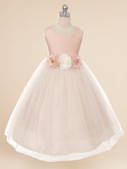Satin A-Line Bateau/Boat Sleeveless Flower Girl Dress-B500054