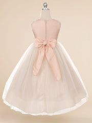 Satin A-Line Bateau/Boat Sleeveless Flower Girl Dress-B500054