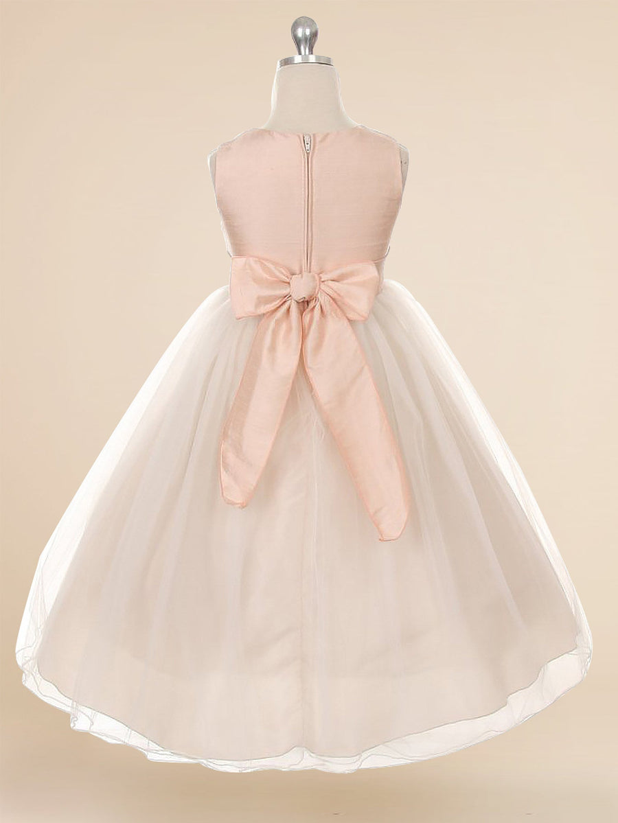 Satin A-Line Bateau/Boat Sleeveless Flower Girl Dress-B500054
