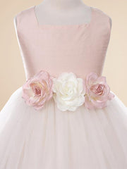 Satin A-Line Bateau/Boat Sleeveless Flower Girl Dress-B500054