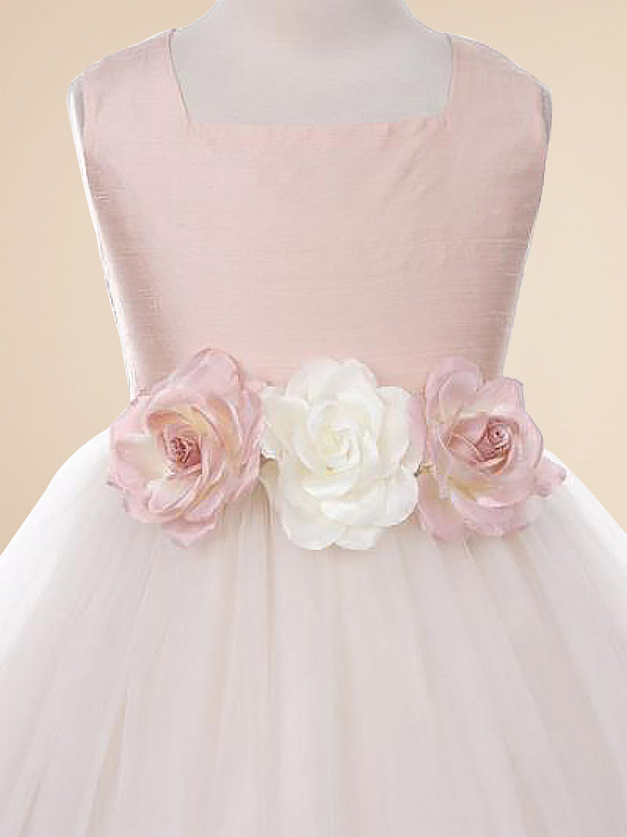 Satin A-Line Bateau/Boat Sleeveless Flower Girl Dress-B500054