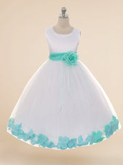 Satin A-Line Scoop Neck Sleeveless Flower Girl Dress-B500055