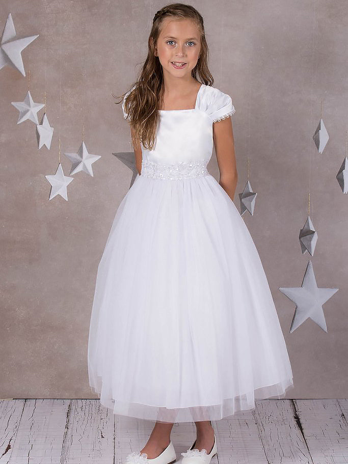 Satin A-Line Bateau/Boat Sleeveless Flower Girl Dress-B500056