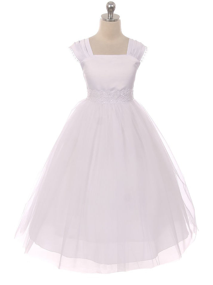 Satin A-Line Bateau/Boat Sleeveless Flower Girl Dress-B500056
