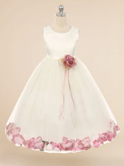 Satin A-Line Scoop Neck Sleeveless Flower Girl Dress-B500058