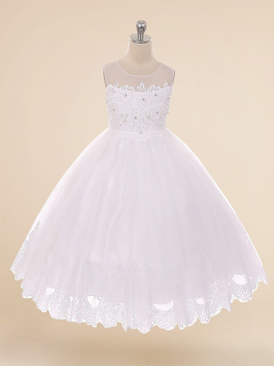 Lace A-Line Scoop Neck Sleeveless Flower Girl Dress-B500063