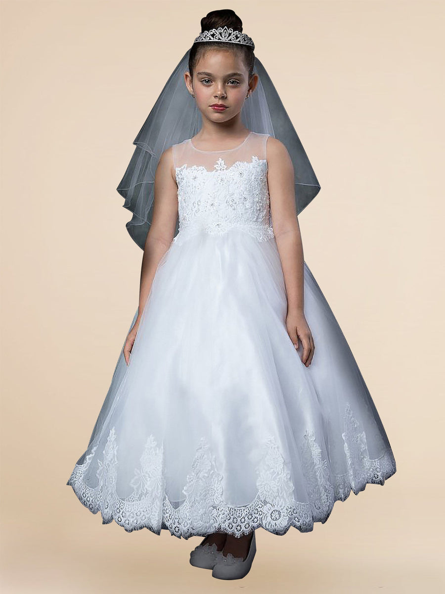 Lace A-Line Scoop Neck Sleeveless Flower Girl Dress-B500063