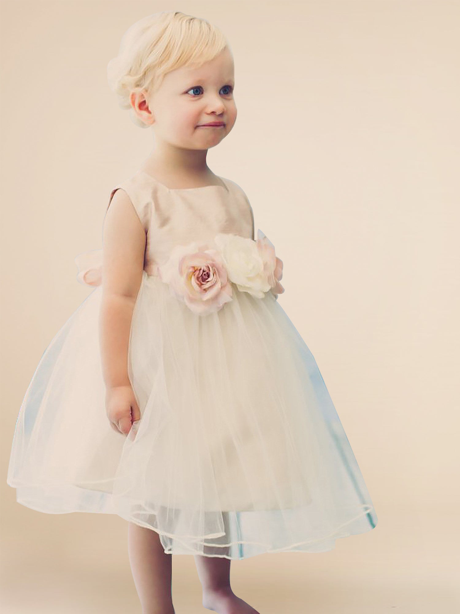 Tulle A-Line Scoop Neck Sleeveless Flower Girl Dress-B500069