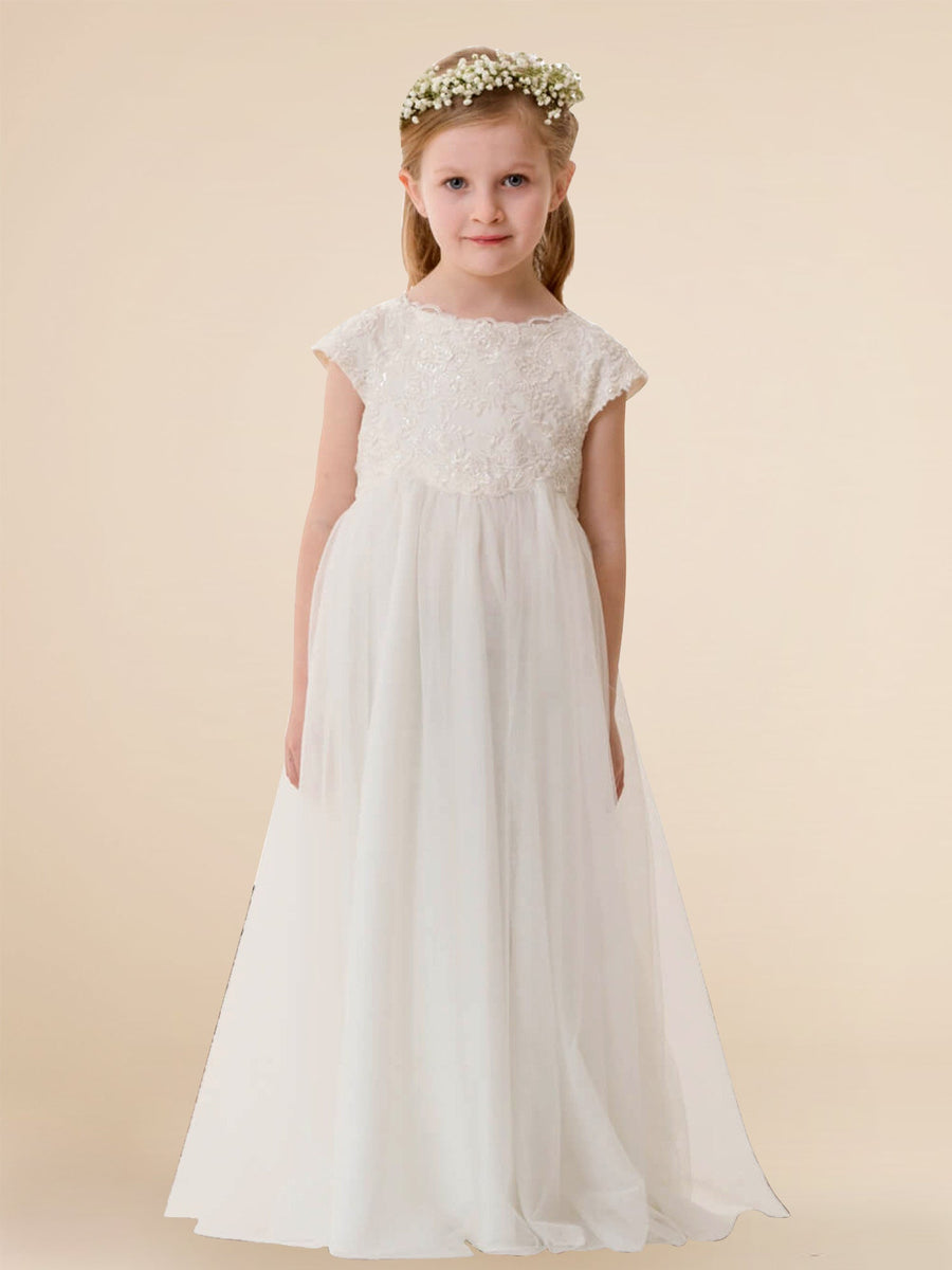 Lace A-Line Scoop Neck Sleeveless Flower Girl Dress-B500086