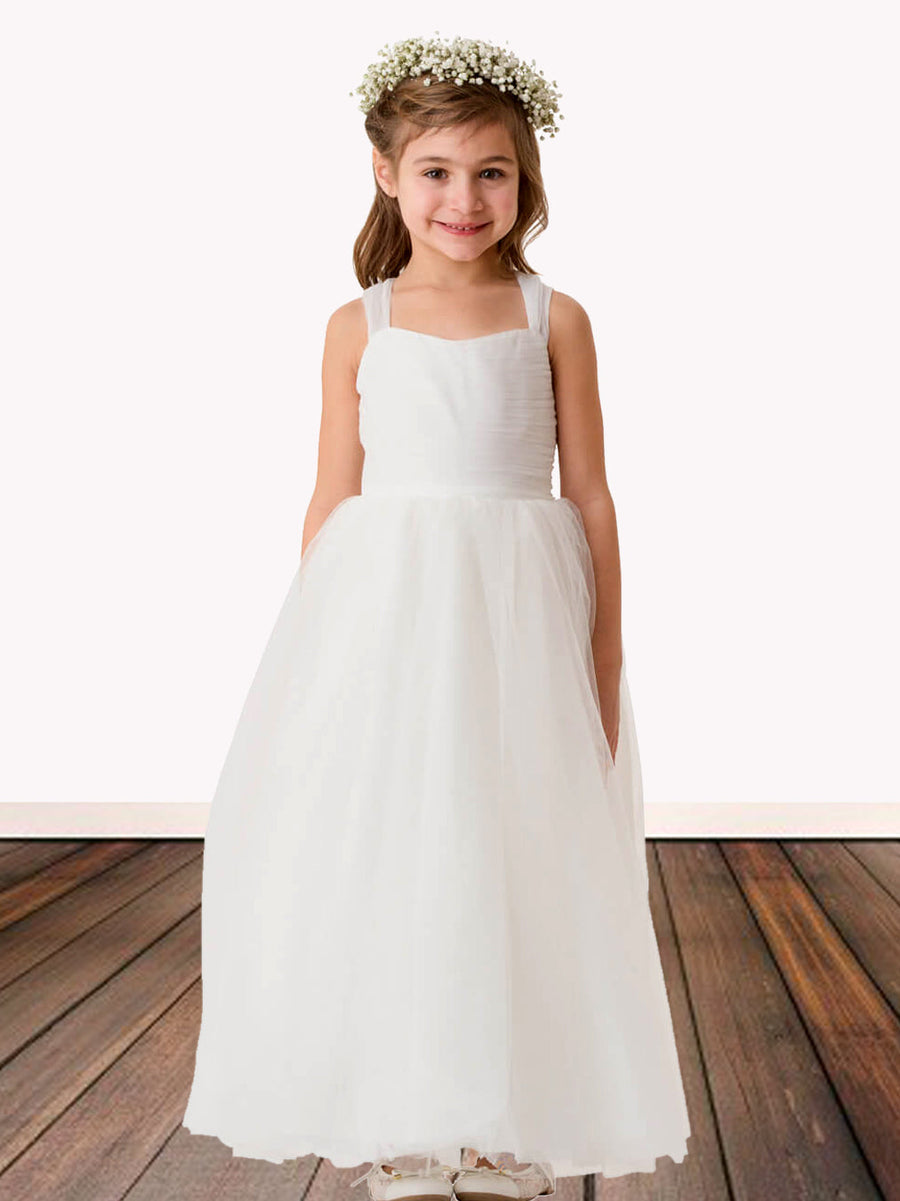 Tulle A-Line Scoop Neck Sleeveless Flower Girl Dress-B500088