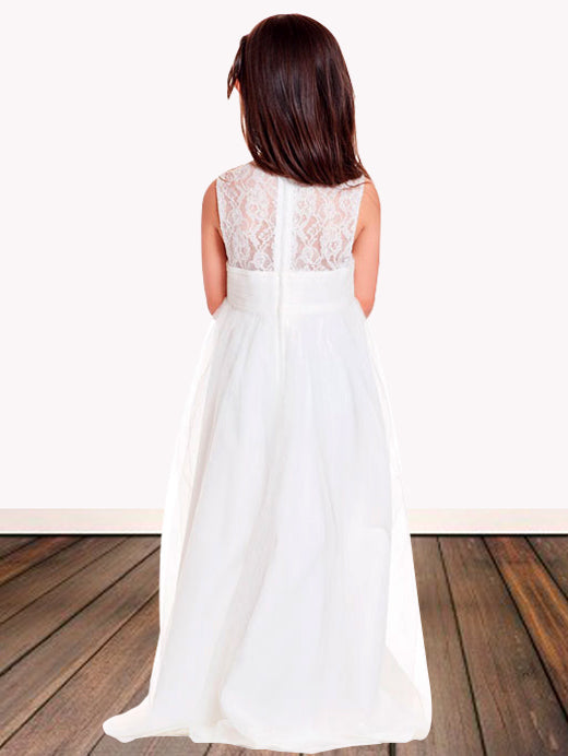 Lace A-Line V-Neck Sleeveless Flower Girl Dress-B500113