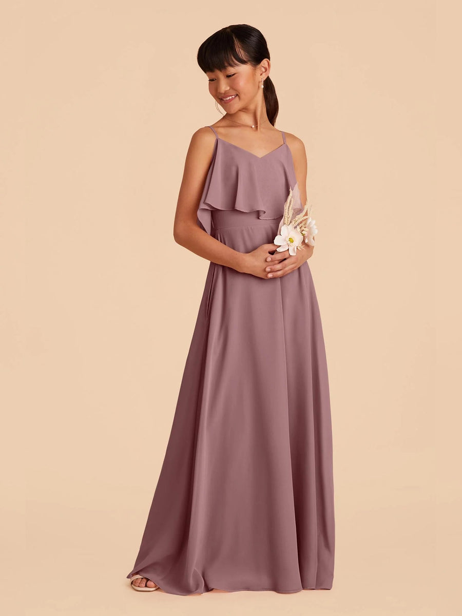 Chiffon A-Line Spaghetti Straps Half Sleeves Junior Dress-BJ00001
