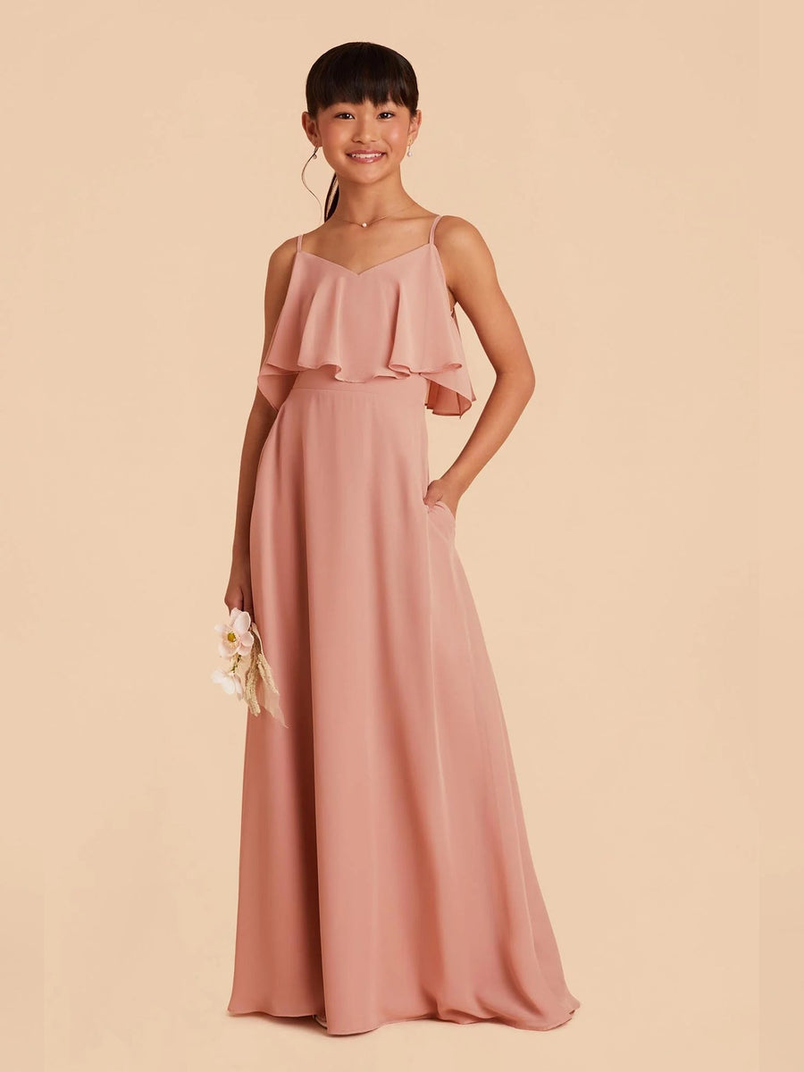 Chiffon A-Line Spaghetti Straps Half Sleeves Junior Dress-BJ00001