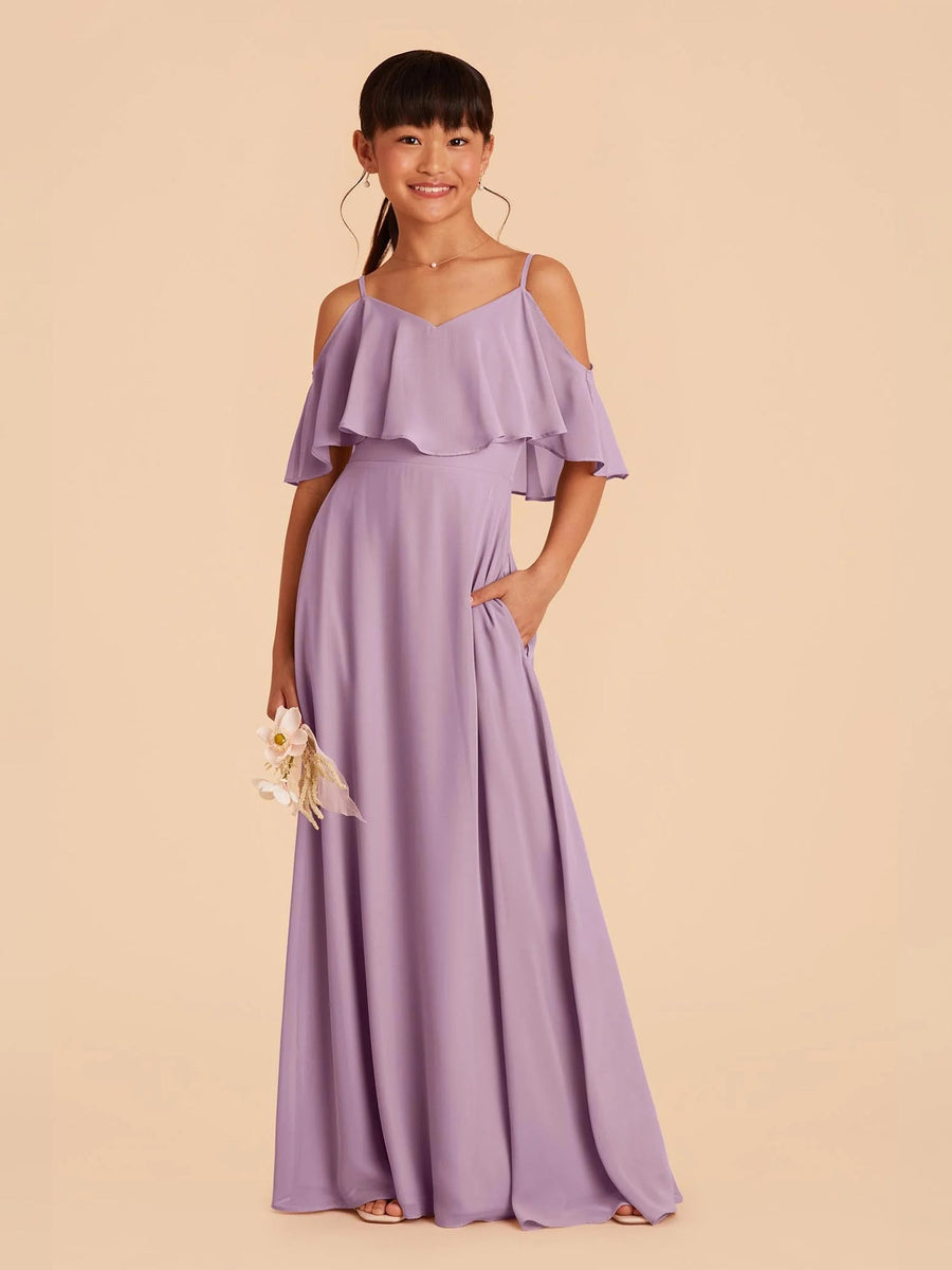 Chiffon A-Line Spaghetti Straps Half Sleeves Junior Dress-BJ00001