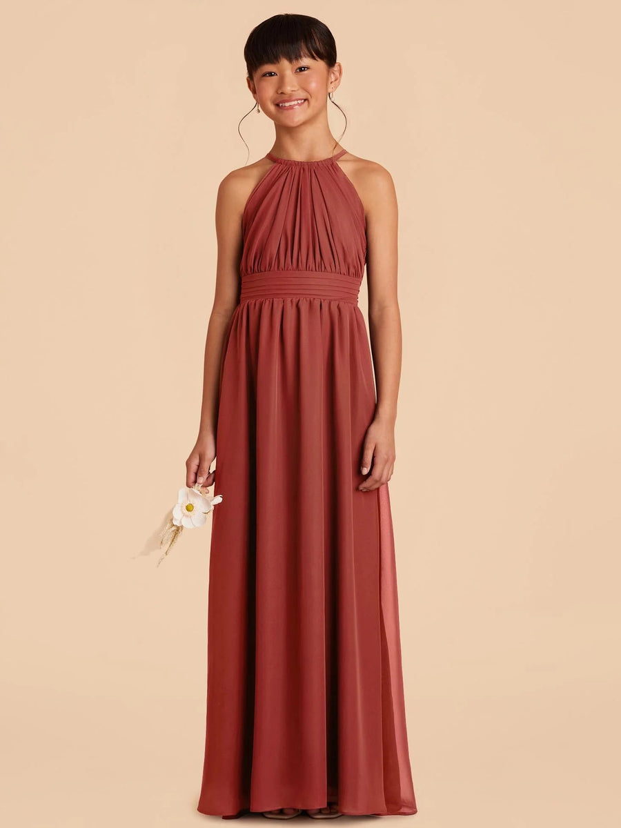 Chiffon A-Line Halter Sleeveless Junior Dress-BJ00002