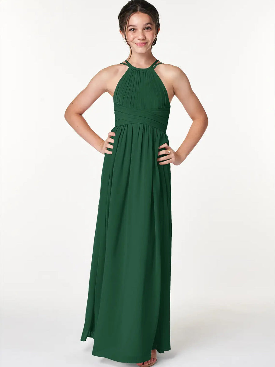 Chiffon A-Line Halter Sleeveless Junior Dress-BJ00004
