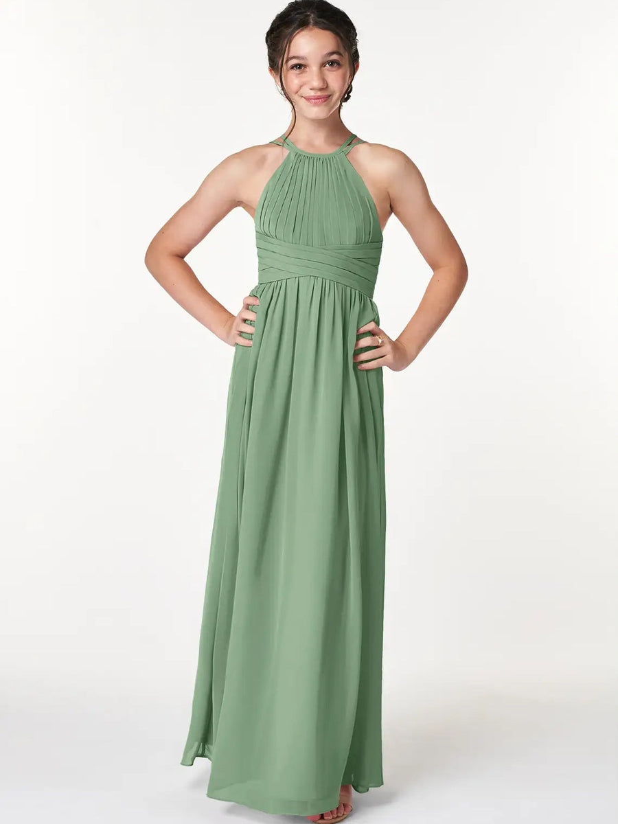 Chiffon A-Line Halter Sleeveless Junior Dress-BJ00004