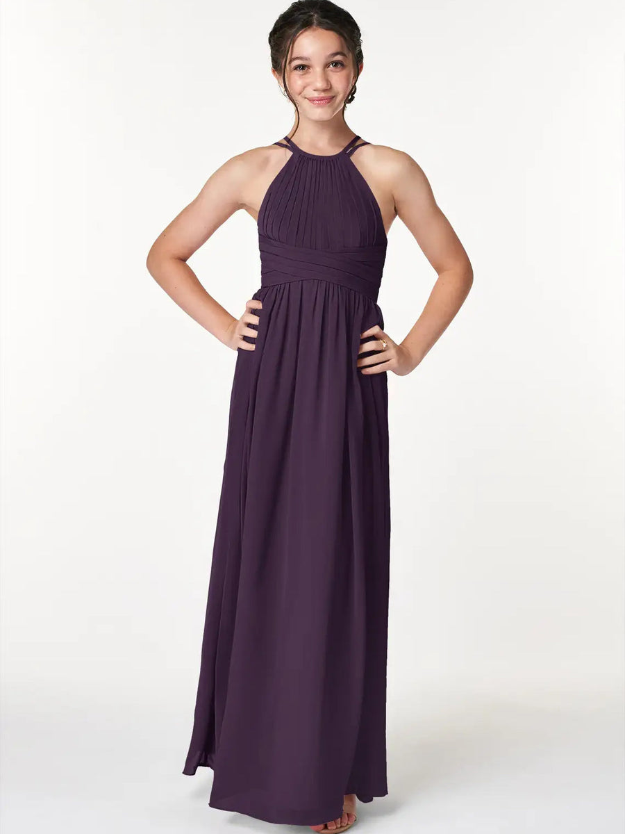 Chiffon A-Line Halter Sleeveless Junior Dress-BJ00004