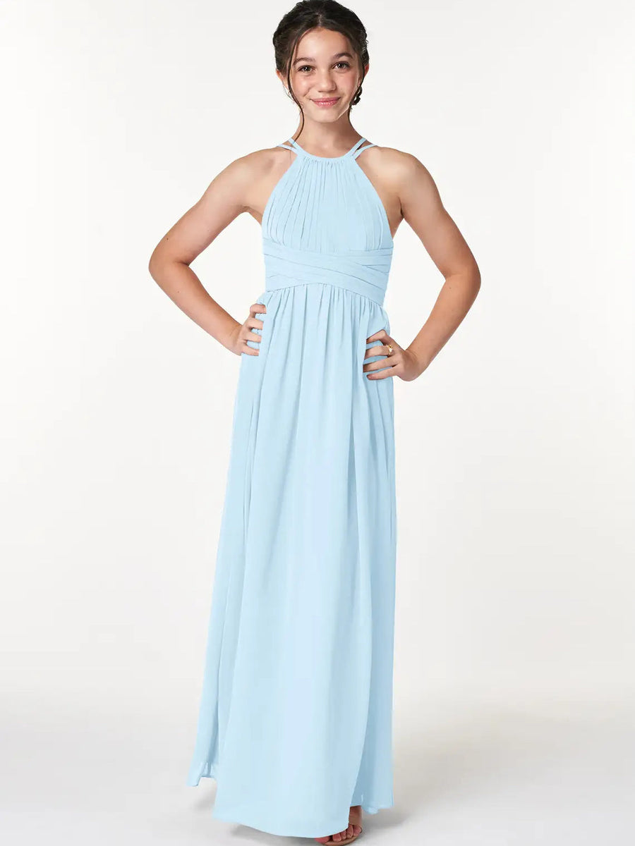 Chiffon A-Line Halter Sleeveless Junior Dress-BJ00004