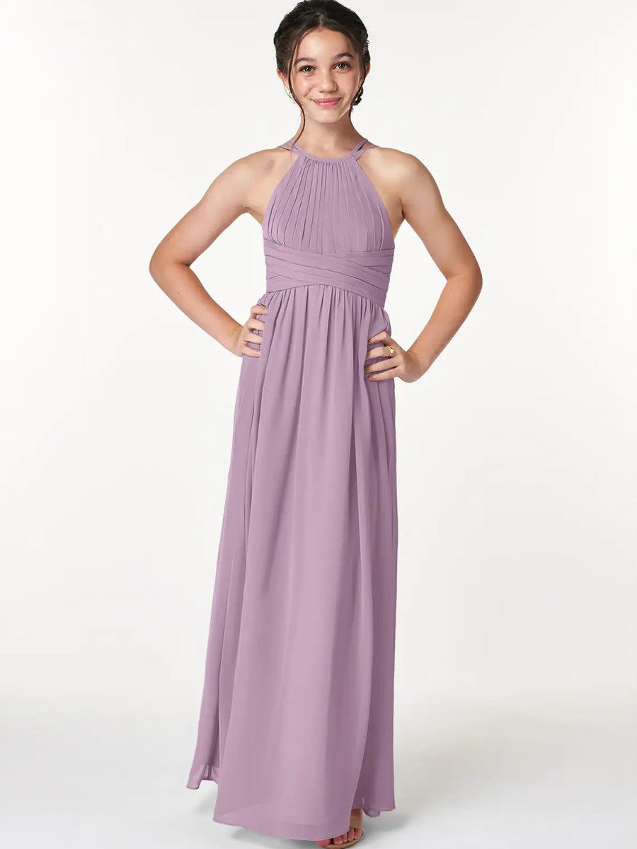 Chiffon A-Line Halter Sleeveless Junior Dress-BJ00004