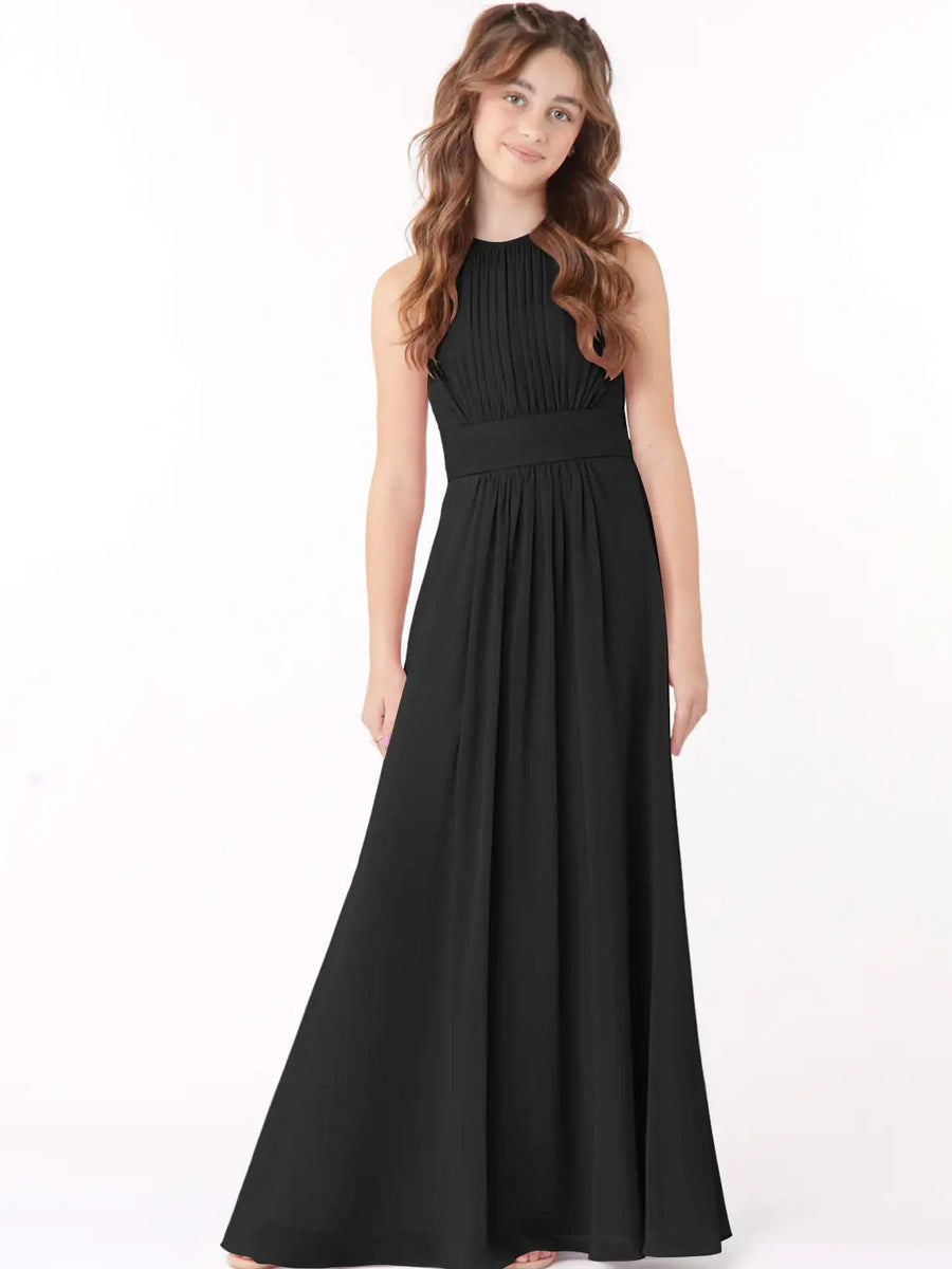 Chiffon A-Line Scoop Neck Sleeveless Junior Dress-BJ00005