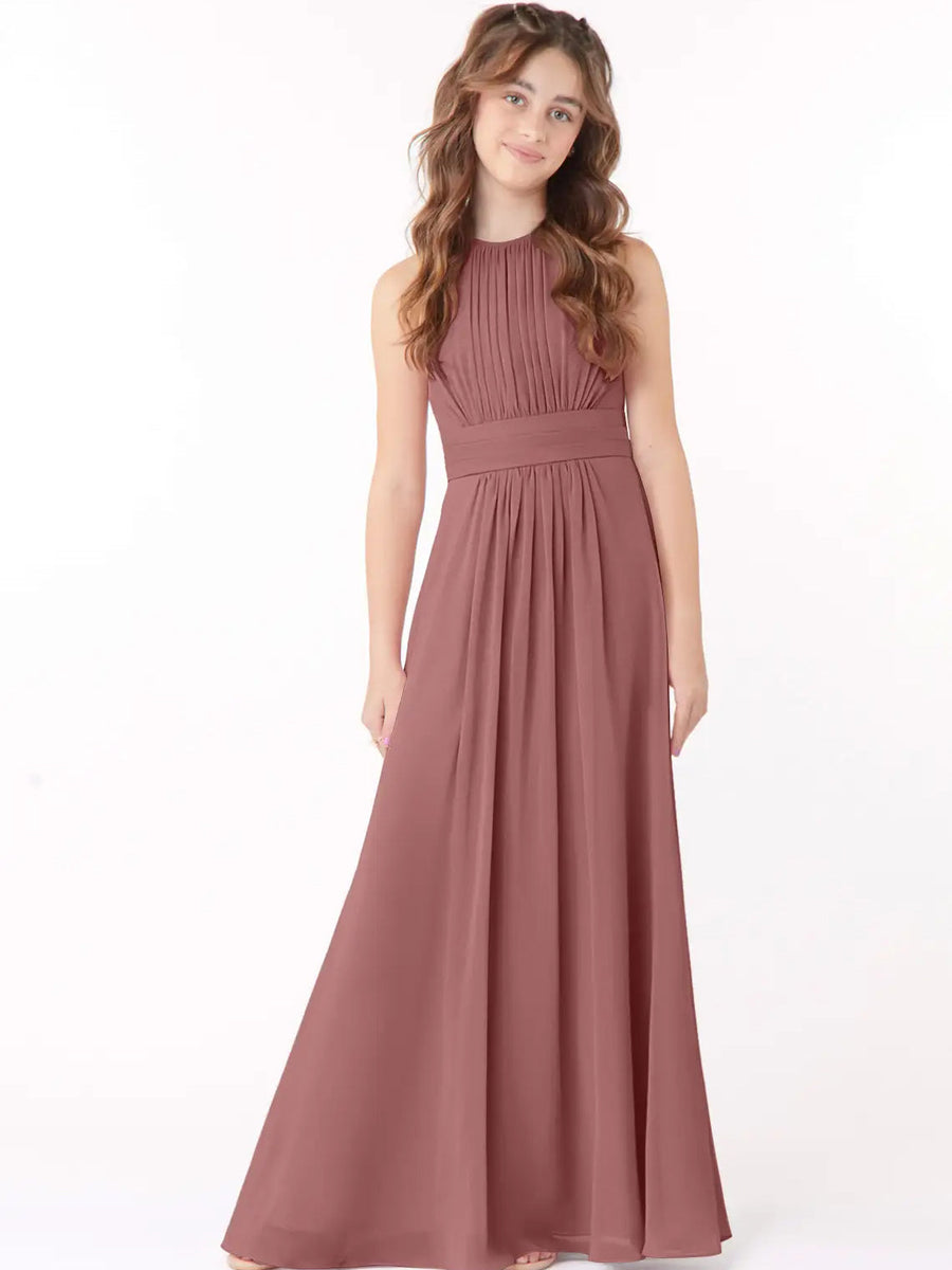 Chiffon A-Line Scoop Neck Sleeveless Junior Dress-BJ00005