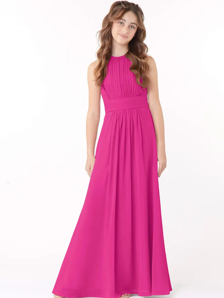 Chiffon A-Line Scoop Neck Sleeveless Junior Dress-BJ00005