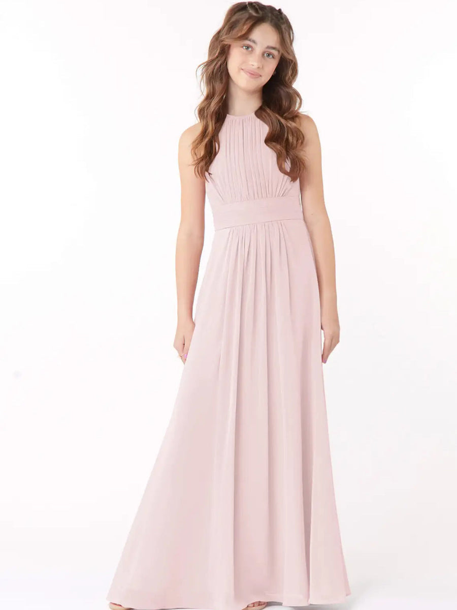 Chiffon A-Line Scoop Neck Sleeveless Junior Dress-BJ00005