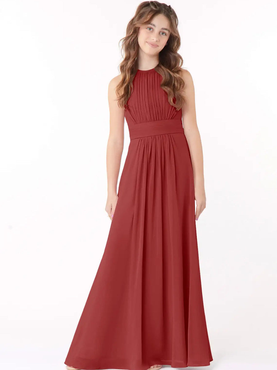 Chiffon A-Line Scoop Neck Sleeveless Junior Dress-BJ00005