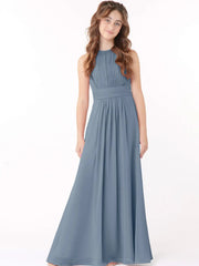 Chiffon A-Line Scoop Neck Sleeveless Junior Dress-BJ00005