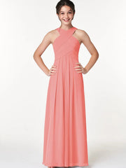 Chiffon A-Line Criss Cross Straps Sleeveless Junior Dress-BJ00006