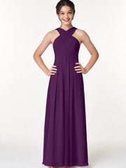 Chiffon A-Line Criss Cross Straps Sleeveless Junior Dress-BJ00006