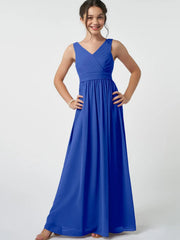 Chiffon A-Line V-Neck Sleeveless Junior Dress-BJ00007