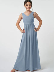 Chiffon A-Line V-Neck Sleeveless Junior Dress-BJ00007