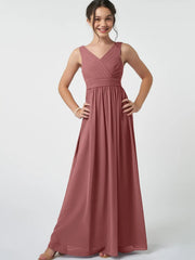Chiffon A-Line V-Neck Sleeveless Junior Dress-BJ00007