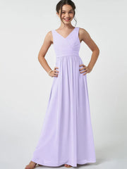 Chiffon A-Line V-Neck Sleeveless Junior Dress-BJ00007