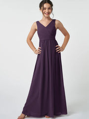 Chiffon A-Line V-Neck Sleeveless Junior Dress-BJ00007