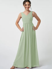 Chiffon A-Line V-Neck Sleeveless Junior Dress-BJ00007