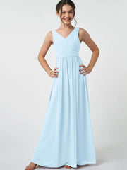 Chiffon A-Line V-Neck Sleeveless Junior Dress-BJ00007