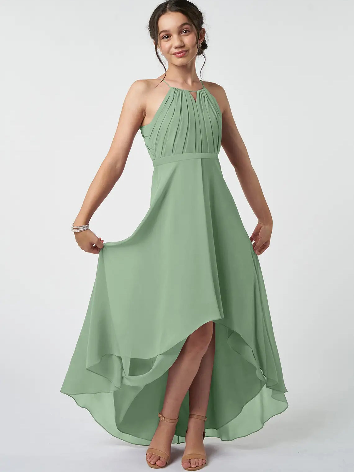 Chiffon Spaghetti Straps Half Sleeves Junior Dress