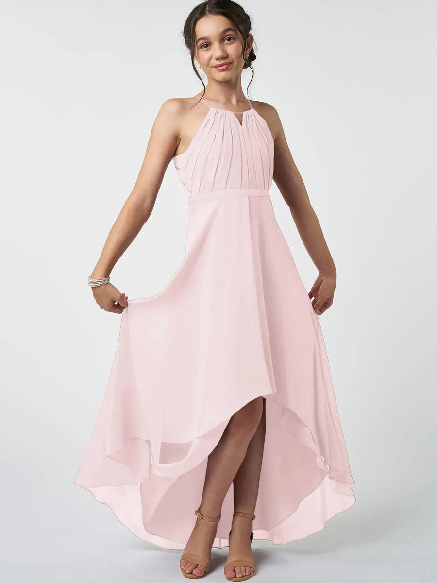 Chiffon A-Line Halter Sleeveless Junior Dress-BJ00008