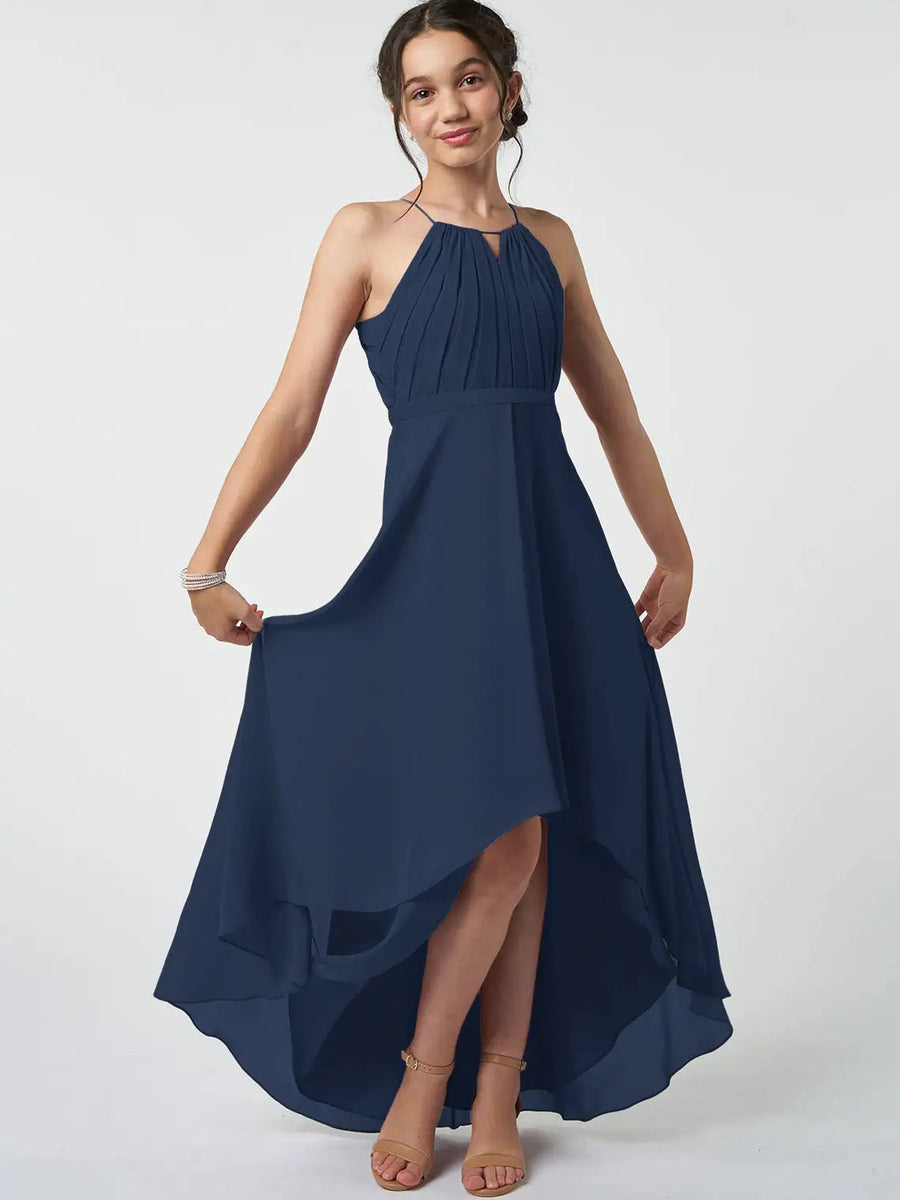 Chiffon A-Line Halter Sleeveless Junior Dress-BJ00008