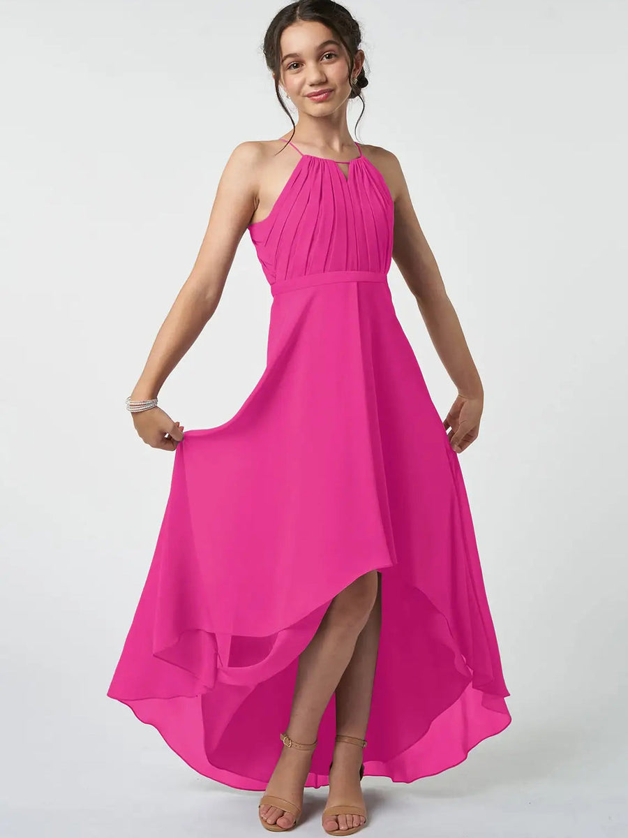 Chiffon A-Line Halter Sleeveless Junior Dress-BJ00008