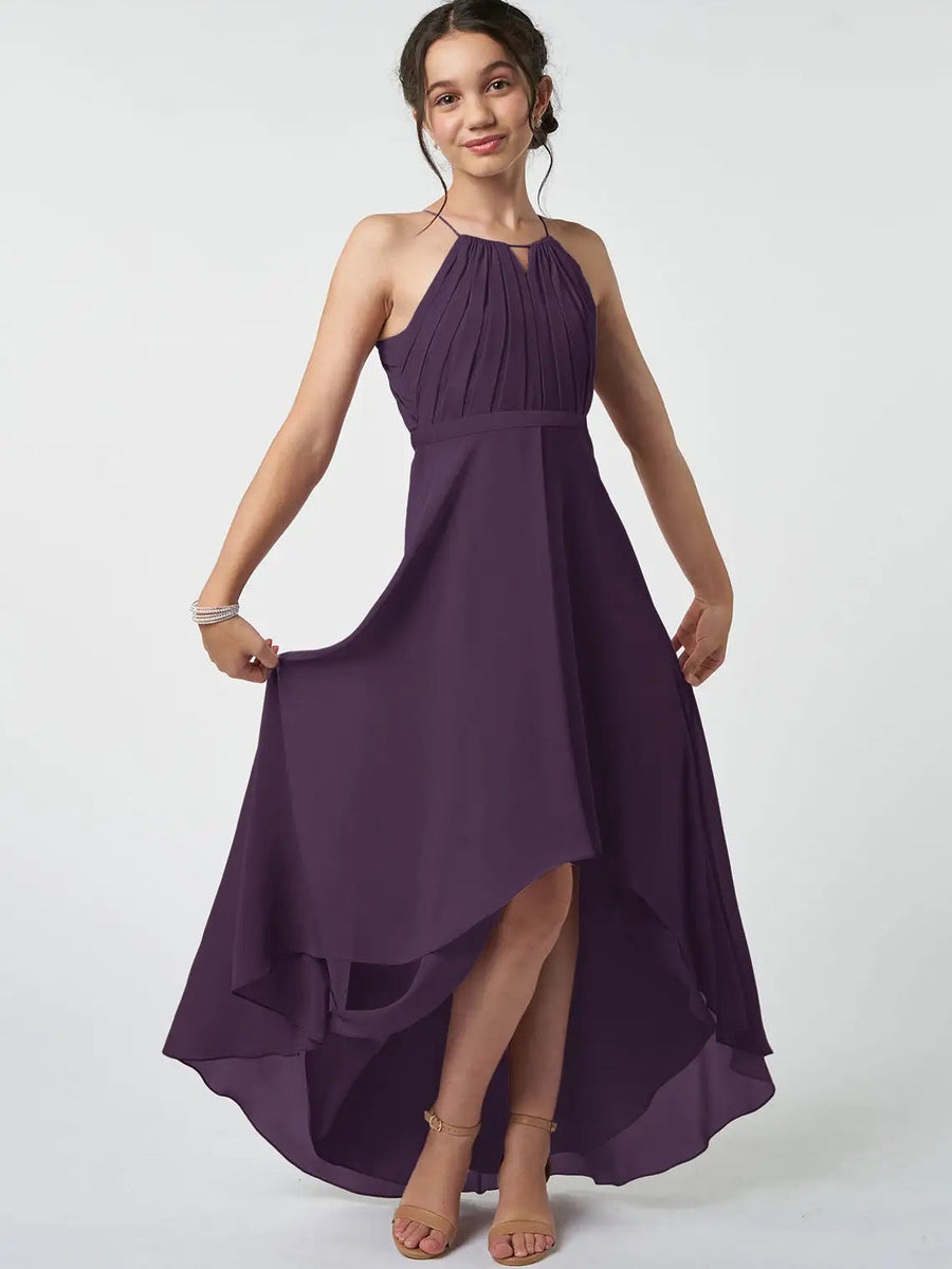 Chiffon A-Line Halter Sleeveless Junior Dress-BJ00008