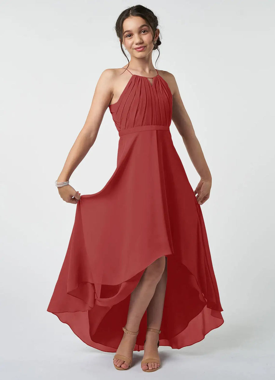 Chiffon A-Line Halter Sleeveless Junior Dress-BJ00008